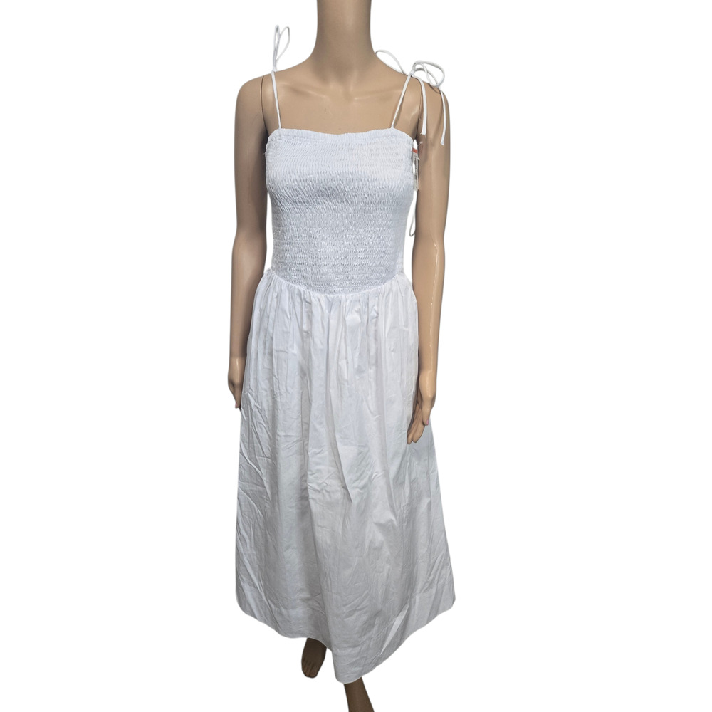 ASTR medium white stretch elastic chest spaghetti strap flared dress 100% cotton
